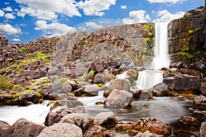 Oxarafoss waterfall on the Golden Circle route, Thingvellir National Park, Iceland