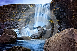 Oxarafoss waterfall in Iceland photo