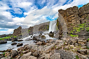 Oxararfoss, in Thingvellir national park, is a popular waterfall for tourists