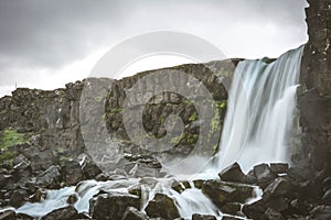 Oxararfoss waterfall in Pingvellir or Thingvellir National Park