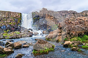 Oxararfoss waterfall.Thingvellir National Park.Iceland