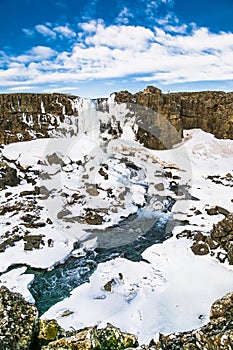 Oxararfoss waterfall in Thingvellir National Park, Iceland