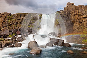 Oxararfoss waterfall in Thingvellir National park in Iceland