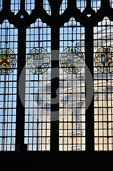 Oxford Camera through stained glass church