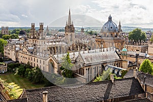Oxford city skyline with Radcliffe Camera and the countryside of Boars Hill