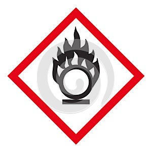 Oxidation warning symbol. GHS label photo