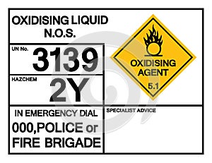 Oxidising Liquid N.O.S. UN 3139 Symbol Sign, Vector Illustration, Isolate On White Background, Label .EPS10 photo