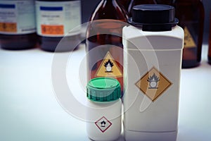 oxidizing agent symbol on bottle chemical ,warning symbol