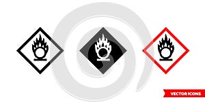 Oxidizing hazard icon of 3 types color, black and white, outline. Isolated vector sign symbol