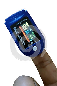 An oximeter is a small, non-invasive device that measures the blood oxygen saturation level in your blood. photo