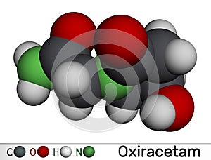 Oxiracetam molecule. It is is a nootropic drug of the racetam family, very mild stimulant. Molecular model. 3D rendering