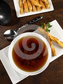 Oxtail Soup - Appetizer with Puff Pastry Cheese Snack