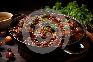 Oxtails of long cooking in a saucepan