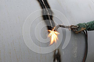 Oxy-fuel welding and cutting process. Oxy-fuel welding oxyacetylene, oxy, or gas welding in the U.S.. photo