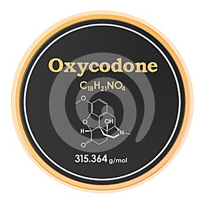 Oxycodone. Chemical formula, molecular structure. 3D rendering isolated on white background