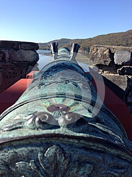 Oxydized copper civil war cannon