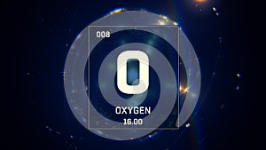 Oxygen as Element 8 of the Periodic Table 3D animation on blue background