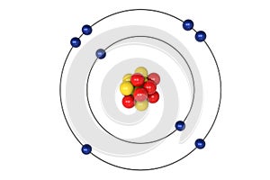 Oxygen Atom Bohr model with proton, neutron and electron