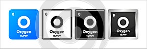 Oxygen chemical element with 8 atomic number, atomic mass and electronegativity values. Periodic table concept. Logo in