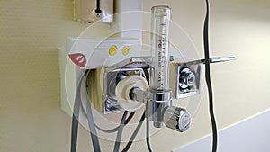 Oxygen Flush Valve supply on hospital emergency and intensive care unit. Element of ventilator during Covid-19 Pandemic