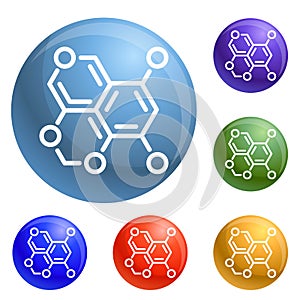 Oxygen formula icons set vector