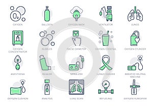 Oxygen line icons. Vector illustration included icon - anesthesia mask, ventilator, icu, artificial lung ventilation