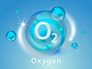 Oxygen O2 molecule models blue background vector illustration.  oxygen cosmetics. Ecology and biochemistry concept. 3D Vector