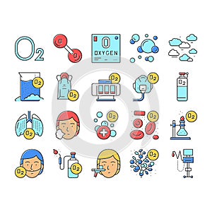 Oxygen O2 Chemical Collection Icons Set Vector .