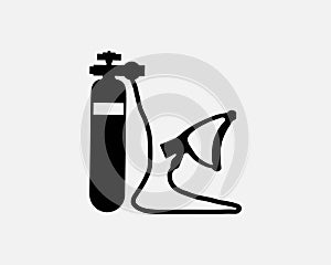 Oxygen Resuscitator Tank Mask Breathing Apparatus Air Supply Black White Icon Vector photo