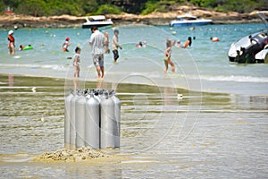 Oxygen tank on the beach