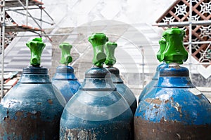 Oxygen tank with valve of welding equipment acetylene gas cylinder for steel Industrial and metal working construction