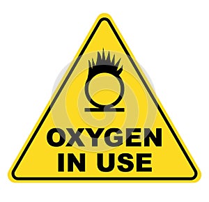Oxygen in use, warning triangle sign with symbol and text.