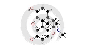 oxymorphone molecule, structural chemical formula, ball-and-stick model, isolated image opioid analgesic