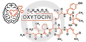 Oxytocin character in outline style. Happy hormone molecule. photo