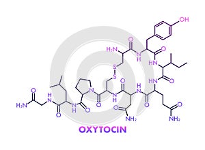 Oxytocin chemical formula, hormone of love. Vector stock illustration.