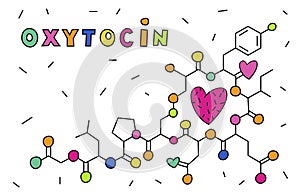Oxytocin molecule in bright pop art style. Happy hormone design. photo