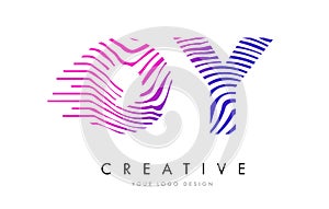 OY O Y Zebra Lines Letter Logo Design with Magenta Colors