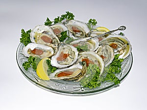 Oyster Appetizer on a Clear Glass Plate