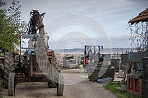 Oyster farm tractors, in Arcachon bay, Bordeaux, France