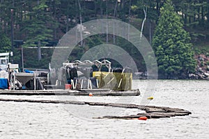 Oyster farming and oyster traps along the Damariscotta River in Maine