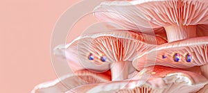 Oyster mushroom pleurotus ostreatus displayed on a gentle pastel colored background