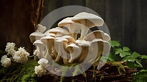 Oyster Mushrooms grow wild in the forest