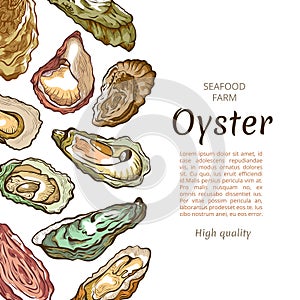 Oyster shell banner, seafood farm banner template photo