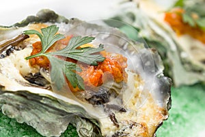 Oyster shell with cheese