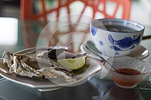 Oysters and Condiments for Lunch photo