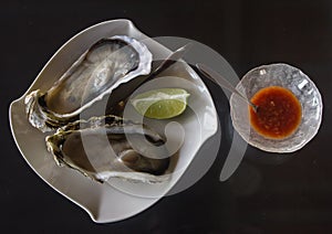 Oysters and Condiments for Lunch photo