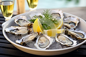 oysters with lemon on plate