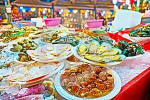 Oysters and sea snails in Bangla market, Patong beach, Phuket, Thailand