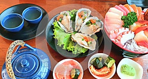 Oyters and Shashimi.