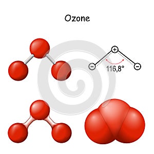 Ozone. Structural Chemical Formula and Molecule Model of O3 photo